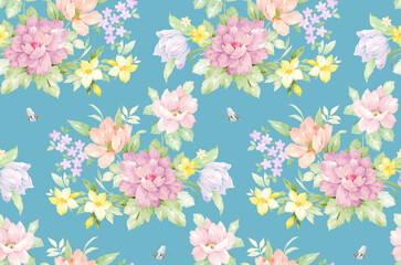 Fototapeta na wymiar Classic Popular Flower Seamless pattern background. Perfect for wallpaper, fabric design, wrapping paper, surface textures, digital paper.