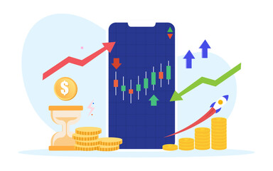 Naklejka premium Stock market graph analysis. Online trading candlestick chart. Mobile application for online statistics. vector illustration.