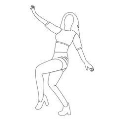 dancing woman sketch ,contour on white background isolated vector