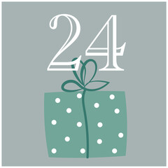Christmas advent calendar - 25 hand drawn cards is a December countdown calendar vector illustration, christmas eve creative winter set with numbers.