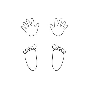 Baby s footprints and handprints, icon. Abstract concept. Flat design. Vector illustration on white background. outline