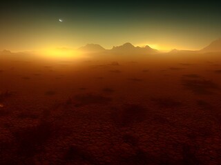 Obraz premium a beautiful picture of cosmic horror looming on the horizon in a desert, 3d illustration. 3d render