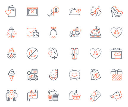 Holidays icons set. Included icon as Ice cream, Coupons and Bathrobe web elements. Map, Mattress, Market icons. Sale bags, Heart, Shopping bags web signs. Bell, Insomnia, Love couple. Vector