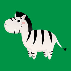 Cute cartoon zebra. Vector illustration isolated on green background