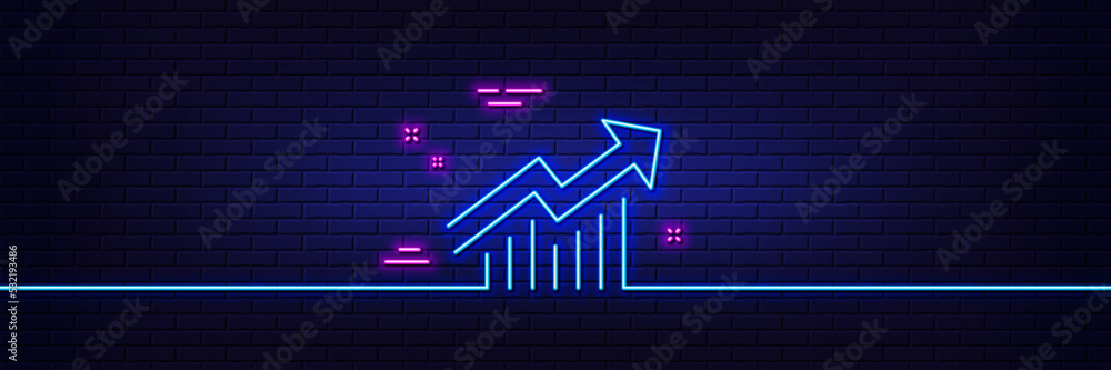 Poster neon light glow effect. chart line icon. report graph or sales growth sign. analysis and statistics 