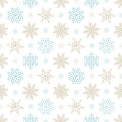 Snowflakes seamless pattern of a variety of snowflakes on a white background.