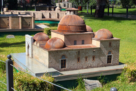 Antalya, Turkey - September 16, 2022: Model of Karatay Medrese in Konya at Dokuma Park, a popular park with an open-air museum of miniature Turkish landmarks