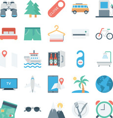 Travel and Tourism Colored Vector Icons 

