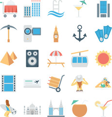 Travel and Tourism Colored Vector Icons 
