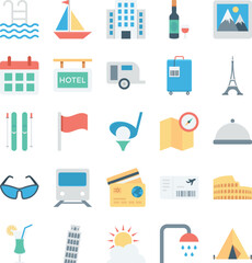 Travel and Tourism Colored Vector Icons 


