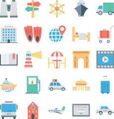 Travel and Tourism Colored Vector Icons 

