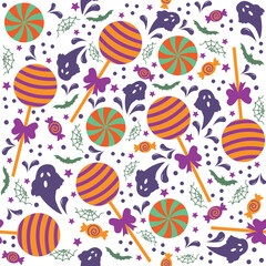 Halloween candy pattern, color vector illustration