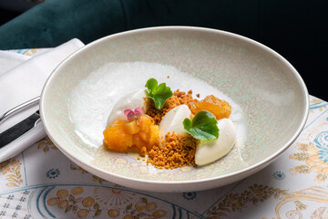 Panna cotta with tangerines jelly, Italian dessert.