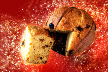 Panettone traditional Italian dessert for Christmas. Top view.
