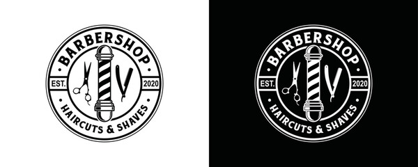 Barber shop pole with razor and scissor symbol icon vintage logo vector