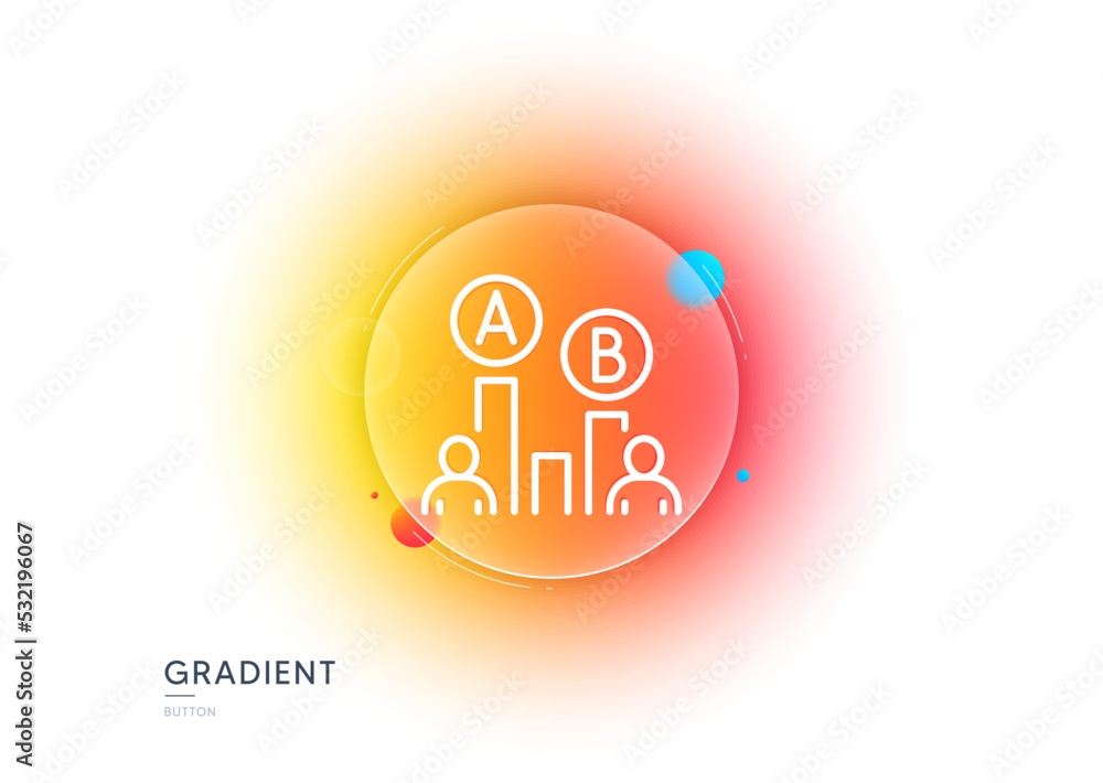 Poster ab testing line icon. gradient blur button with glassmorphism. ui test chart sign. transparent glass