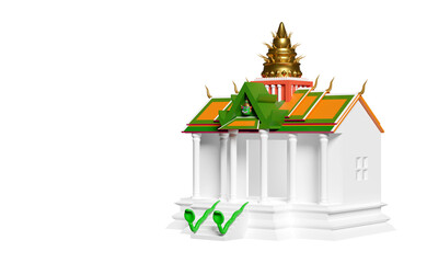 3d thai temple, castle with giant head and snake isolated on pink background. 3d render illustration