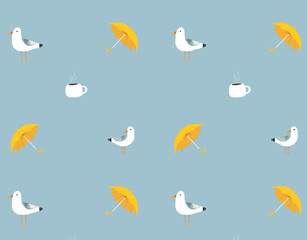 seamless pattern with seagulls and umbrella