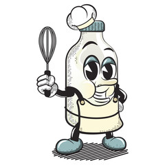 cartoon vector illustration of a character from a milk bottle to a bakery chef