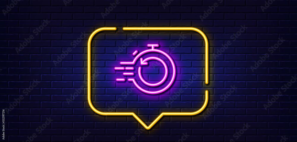Poster neon light speech bubble. fast recovery info line icon. backup data sign. restore timer symbol. neon