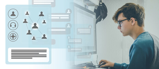 Live chat social network concept. Hands using mobile smartphone, chatting icons. Youth communication