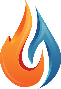 Fire water 3d logo icon. Creative heating and cooling element. Flame drop vector. Hot and cold icon