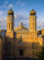 Fototapeta na wymiar Budapest, Hungary. Dohany street Synagogue aerial view. This is an Jewish memorial center also known as the Great Synagogue or Tabakgasse Synagogue. It is the largest synagogue in Europe
