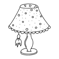 Table lamp in hand drawn doodle style. Home lighting, light fixture sign. Illustration for interior store. For coloring.