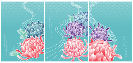 abstract art of flowers on asian style with bright gradients