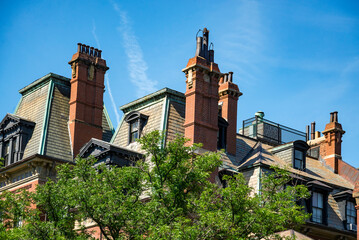 facade view of old apartment building in Boston MA