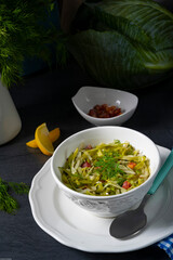 White cabbage with dill and diced bacon