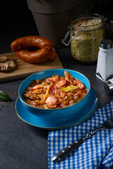 Polish bigos with sausage and mushrooms.