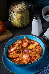 Polish bigos with sausage and mushrooms.