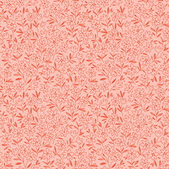 Beautiful floral pattern in small abstract flowers. Small orange line 
contour flowers. Pink background. Ditsy print. Floral seamless background. The elegant the template for fashion prints. Stock