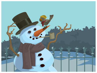 snowman and bird