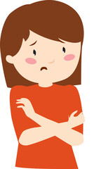 The girl is sick icon. The girl is freezing. The girl is trembling. Colds, fever. Disease symptoms. Quarantine. The child got sick.