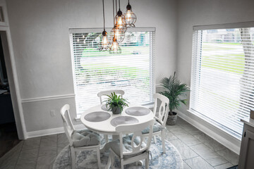 Small eat in kitchen with a tile floor