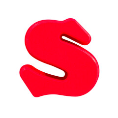 letter S uppercase alphabet plastic on white background with Clipping path