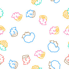 hairstyle face, hair girl woman vector seamless pattern thin line illustration