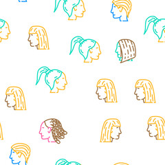 hairstyle face, hair girl woman vector seamless pattern thin line illustration