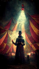3D rendering of a Circus performer doing the show inside the circus tent during the carnival - obrazy, fototapety, plakaty