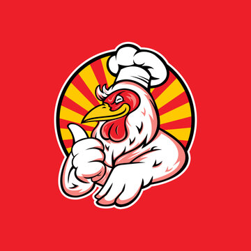 Chicken Rooster Mascot with Chef Hat Vector Illustration
