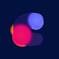 C letter logo in Glass morphism style. Vector multicolor translucent icon on black background.