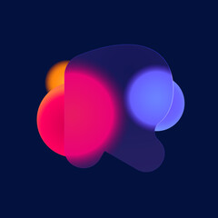 R letter logo in Glass morphism style. Vector multicolor translucent icon on black background.