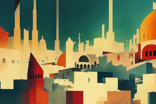 Jerusalem abstract city 2d Anime illustration V2 High quality 2d illustration