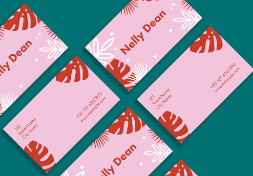Pink Buisness Card with Leaf Illustration
