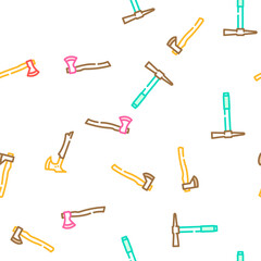 axe hatchet wood blade tool vector seamless pattern thin line illustration