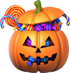 3d illustrator of halloween pumpkin and candy