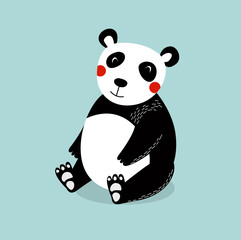 Obraz premium Cute panda. Asian animal. The panda is sitting. Funny cartoon character.