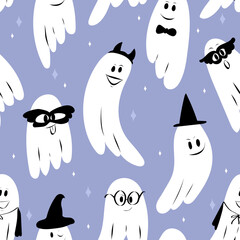 Cute ghost seamless pattern. Halloween vector illustration.